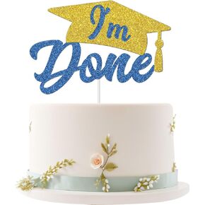 I'm Done Cake Topper, I Do I Did I'm Done Cake Decorations, Congrats Grad Party Decor, Class of 2025 Graduation Party Decorations Supplies Blue&Gold Glitter
