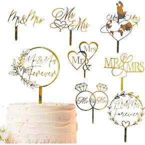 8 أجهزة كمبيوتر MR و MRS Cake Topper ، قبعات زفاف الذهب أكريليك ، كعكة زفاف مخصصة لحفل الزفاف ، المشاركة ، الذكرى السنوية ， زفاف كعكة دش الزفاف
