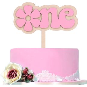 Girls First Birthday Decorations - Pink Daisy Wooden Cake Topper,Daisy 1st Birthday Photo Prop,Pink Flower Groovy One Birthday Cake Topper,Bohemian Daisy Cake Smash Party Decorations