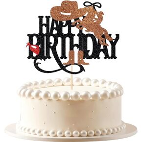 Football Happy Birthday Cake Topper,Black-brown Glitter Rugby Football Cake Decorations ，Sports theme Cake Topper Football Birthday Party Decorations
