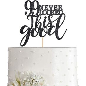 99 Black Glitter Happy 99th Birthday Cake Topper, Cheers to 99 Years Party Cake Topper Decorations, Supplies
