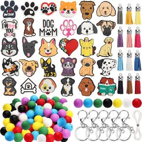 118pcs الكلب السيليكون حبات بؤرية كبيرة ، حبات السيليكون المتنوعة سلسلة مفاتيح الخيط شرابات DIY الصياغة لتصنيع سلسلة مفاتيح أساور قلم القلم القلم قلادة صنع اللوازم