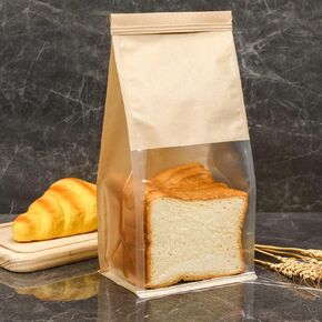50pcs Bakery Bags with Window- 5.1x4.3x11 Inches Tin Tie Tab Lock Kraft Tin Tie Cookie Packaging Bags Paper Bread Bags Kraft Paper Bags with Window (Brown, 50 Count (Pack of 1))