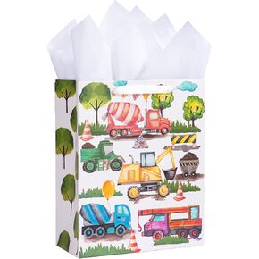 Wrapaholic 13 "حقيبة هدايا كبيرة للبناء مع ورق الأنسجة - تصميم السيارات للأولاد ، عيد ميلاد الأطفال ، طفل رضيع ، استحمام الطفل ، حديثي الولادة ، أمهات أو آباء جدد