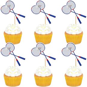 Ercadio 24 Pack مزدوج التنس Cupcake Topcake Sports Ball Cupcake يختار تنس موضوع عيد ميلاد ديكورات كعكة للاستحمام الطفل أطفال عيد ميلاد ديكورات الكعكة لوازم اللوازم