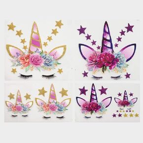 Calculs Unicorn Birthday Iron on Transfers for Birthday Girl Magical HTV Decorations Stickers for Kid's T-shirts, Bed Sheet Set, Cushions - Glitter Eco-Friendly 6Pcs