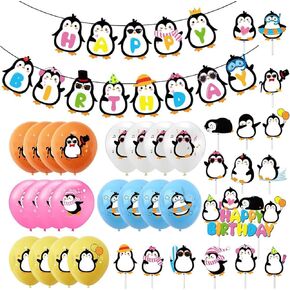 Penguin Theme Birthday Party Decoration, Happy Birthday Penguin Banner Latex Balloons Cake Topper, Party Supplies