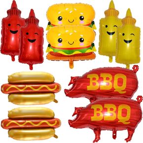 10pcs picnic BBQ Party Balloons Hamburger Hot Dog Ketchup Bottard Botonons for BBQ Picnic Cookout Summer Birthday Baby Shower Party Decorations