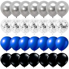 طقم البالونات الأزرق الأزرق الأسود ، 12 '' الأزرق البالونات الفضية السوداء ، 57pc navy sliver sliver balloons boy birdy party video gaming party baby defrene decorting