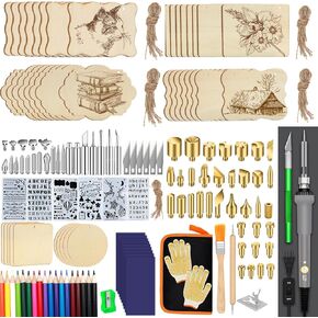 Wood Burning Kit and Wood Ornaments, 137Pcs Wood Burning Kit and 32pcs 4x3in Wood Burning Wood for DIY Crafts
