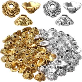 100pcs 9mm التبت على غرار سبيكة زهرة قبعات الفاصل حبة الزهرة حبات الزهرة قبعات الفواصل مع صندوق لصنع المجوهرات DIY (الفضة العتيقة والذهب العتيقة)
