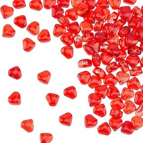 100pcs حبات زجاج القلب الأحمر لصنع المجوهرات ، الحجم: 6 مم × 4 مم ، اللون: أحمر