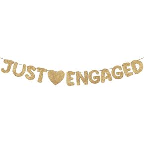 Breling Pre Strung Just Engaged Banner Glitter Engagement Party Decorations for Congratulations bridal Wedding Shower Signs Decor(Champagne Gold)