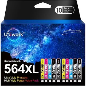Uniwork Compatible Ink Cartridge Replacement for HP 564 564XL Replacement for Photosmart 6520 5520 4620 5510 C410a 6525 5514 OfficeJet 7510 4620 DeskJet 3522 Printer Tray (4BK/2C/2M/2Y) 10 Pack