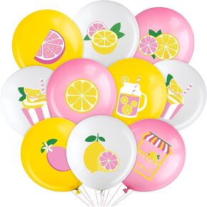 Aoriher 63 PCS بالونات الليمون الليمون ديكورات حفلة الليمون الأصفر والأبيض بالليمون الحمضيات اللاتكس لحفل عيد ميلاد الصيف لوازم زخرفة الطفل