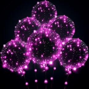 البالونات LED - الضوء ، شفافة ، للحفلات ، عيد ميلاد ، الذكرى السنوية ، حفل زفاف (أرجواني ، مع البطارية)