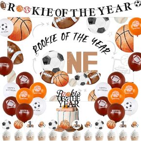 Joymemo Retro Sports موضوع ديكورات عيد الميلاد الأولى ، الصاعد من العام الأول عيد ميلاد خلفية Banner Banner Cake Cupcake Balloons للأولاد