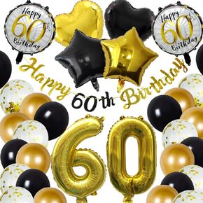 60 عيد ميلاد ديكورات سعيدة 60 عيد ميلاد لافتة 32 بوصة بالونات أسود الذهب 60 سنة البالونات حفلة عيد ميلاد 60 عيد ميلاد للرجال النساء (الذهب)