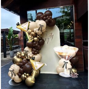 البالونات القوية القديم في Tini Baloons Garland Arch Kit 120pcs البالونات الداكنة ذات اللون البني الذهبي مع ربطة عنق Martini Glass Mylar Balloon لإسبريسو مارتيني ديكورات عيد ميلاد Coquette