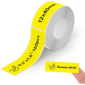 شريط صانع الملصقات ، 12 مم × 40 مم (0.47 "x1.57") ورقة حرارية لآلة طابعة تفجير P0 ، 160pcs/roll ورقة ملصق بديل لفة (أصفر)