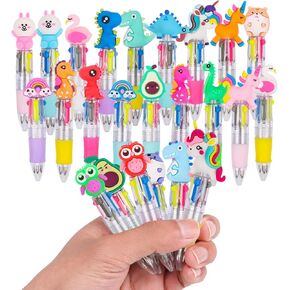 24 PCS Multicolor Ballpoint 4-in-1 ، أقلامًا قابلة للسحب من أقلام كاريكاتير للحيوانات للحيوانات.
