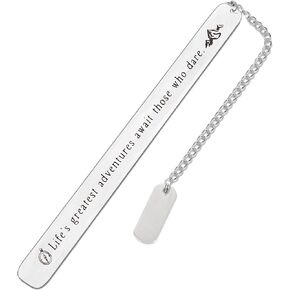 "Life's Greatest Adventures Await Those Who Dare" Inspirational Stainless Steel Bookmark - Elegant Gift for Adventurers, Graduates, Friends, Family, and Book Lovers - Gift Box Included