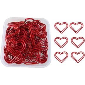 GSHLLO 50 PCS مقاطع ورقية على شكل قلب صغير منصقة أوراق معدنية صغيرة مشابك للورق على شكل مقاطع مرجعية للمدرسة باللون الأحمر