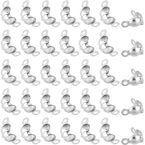 PH PandaHall 600pcs 304 Stainless Steel Bead Tips, Knot Covers Clamshell Crimp Bead Covers Endcaps Fold-over Bead Covers Open Bead Tips for DIY Earrings Bracelet Necklace Keychain Jewelry Craft Making