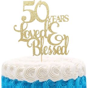 50 Years Loved And Blessed Cake Topper - 50th Birthday Decorations,50th Cake Topper,50th Anniversary Cake Topper,50 Years Loved,Wedding Anniversary Cake Topper
