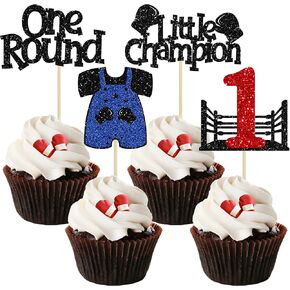 Ephlyn 24Pcs Boxing Player Cupcake Toppers Glitter Boxing Gloves Cupcake Decorations Picks Boxer Gym Theme Baby Shower Birthday Party Supplies Multi
