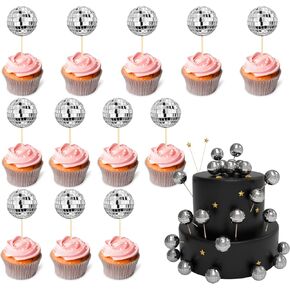 Disco Ball Cupcake Toppers 12pcs ، اختيارات كرة الديسكو المتلألئة لعيد الميلاد ، قبعات كعكة الكرة الديسكو ، زخارف كعكة الكرة الساطعة لحفلة ديسكو ، حفلة ديسكو سبعينيات من القرن الماضي