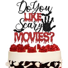 Black Glitter Do You Like Scary Movies Cake Topper, Killer Birthday Party Décor, Horror Movie Night/Scream Night/Halloween Zombie Vampire Party Decorations Supplies