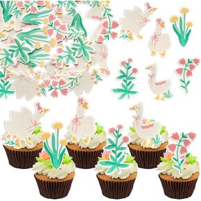 Gyufise 54pcs Edible Goose Cupcake Topcake Toppers Wefer Paper Cake Cake Topper Decorations for Baby Boy Girl Cake Decorations First Party Supplies