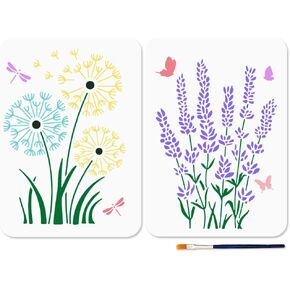 Mayjoydiy 2 pcs stency stencil stency incency 11.7 × 8.3inch stusable butterfly craft stencil مع فرشاة الطلاء من نباتات اليعسوب من الحرفة على Wood Wood Wood Home Decor