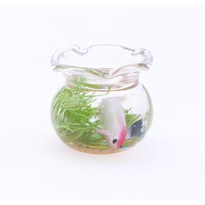 1Pcs Multicolour Mini Round Fish Tank Realistic Glass Decor for Dollhouse Display Captivating Miniature for Crafts Ornaments Handmade Landscape,Miniature Goldfish Bowls,Dollhouse Accessories(White)