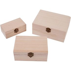 3 Sizes Unfinished Wooden Square Hinged Craft Boxes Personalize With Paint, Pale Wood Storage Box WithLatch For Jewelry And DIY Projects(L)