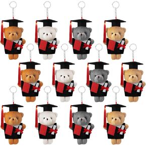 Batiyeer 12 Pcs Class of 2025 Tiny Bear Graduation 5.1 Inch Stuffed Animal Small Bear Keychain Mini Graduation Plush Bear Toy Graduation Gift for Kindergarten Elementary High School College Ceremony