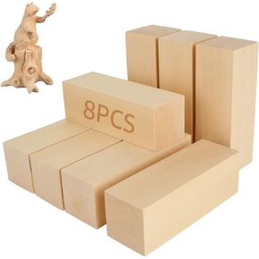 8 Pack Basswood Carving Blocks, 6 x 2 x 2 Inch Unfinished Wood Squares Wooden Blocks for Carving and Whittling, Whittling Wood Carving Blocks Basswood for Beginner to Expert
