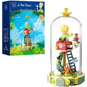Le Petit Prince Rose Mailbox Building Block Set, Creative DIY Flower Display with Rotating Globe Dome, Collectible Model Kit for Adults and Kids, Gift Idea for Le Petit Prince Fans