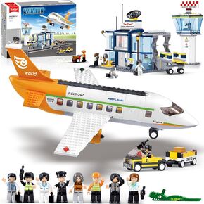 Sluban Rescue Plane Building Set with Ambulance Car, Stretcher and 4 Minifigures, City Airplane Hospital Vehicles Compatible with Lego Plane, Gift Idea for Kids, Girls and Boys Ages 6+, M38-B0370
