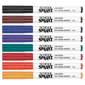 School Smart Dry Erase Pen Style Marker, Fine Tip, Assorted Colors, Set of 8