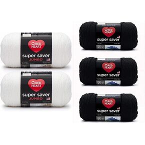 Red Heart Super Saver Jumbo White Yarn - 2 Pack of 396g/14oz - Acrylic - 4 Medium (Worsted) - 744 Yards - Knitting/Crochet & Super Saver Yarn, 3 Pack, Black 3 Count
