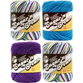 Bulk Buy: Lily Sugar 'n Cream Limited Edition 100% Cotton Yarn (Coordinated 4-Pack) (Fruit Punch x 2, Black Currant, Hot Blue)4