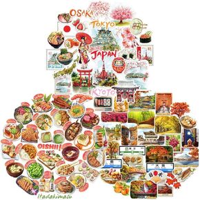 Ohayo Japan Travel Sticker Bundle (85pcs) - Spring Sakura ، الخريف ، شارات الطعام التقليدية لكتاب القصاصات ، المجلات