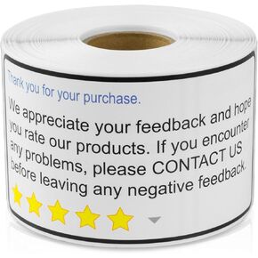 Thank You for Your Purchase Labels (4 x 2 inch, White - 300 Labels) We Appreciate Your Feedback Stickers for E-Commerce, Customer Service or Small Business