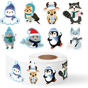 500pcs ملصقات حيوانات شتوية لفة كرتونيك القطبية القطبية الدب البطريق البطريق الملصقات العموضة المعلم مكافأة القصاصات مختارة غلاف عيد الميلاد العطلة DIY الحفلات الحفلات الحفلات للطلاب