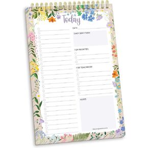 bloom daily planners To Do List Book for Work - Undated Page A Day Daily Planner, 60 Sheets for Daily Tasks & Goal Setting - 6" x9" Spiral To-Do Pad for Office, Home and School - Garden Party
