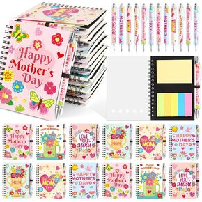 24 Sets Mother's Day Gifts Spiral Notebook with Pens for Women Includes 24 Momma Journal with Sticky Note and 24 Ballpoint Pens for Mother's Day Favors Supplies