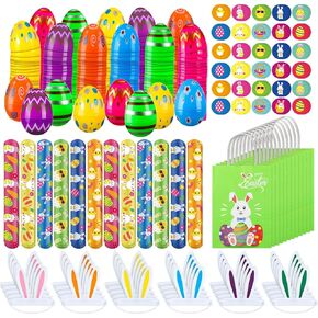 490 PCS حفل عيد الفصح لصالح الأطفال ، مجموعة ألعاب عيد الفصح تشمل Easter Eggs Goody Pags Sticker Slap Bracelet Brunny Ears Feads for Easter Party Supplies Craft School Gifts