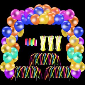 Irenare 209 PCS Glow in the Dark Party Supplies تشمل 100 بالونات Neon Light 3 Glow Tableroths Cover Neon Table Cover 100 Glow Sticks 6 uv tape for Halloween Birthday حفل زفاف